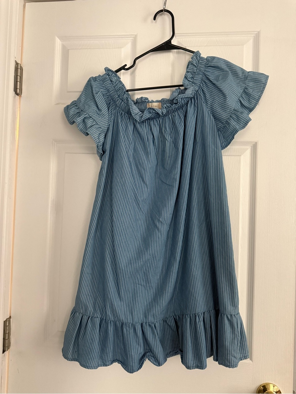 Altar’d State Blue Stripe Off-Shoulder Ruffle Dress